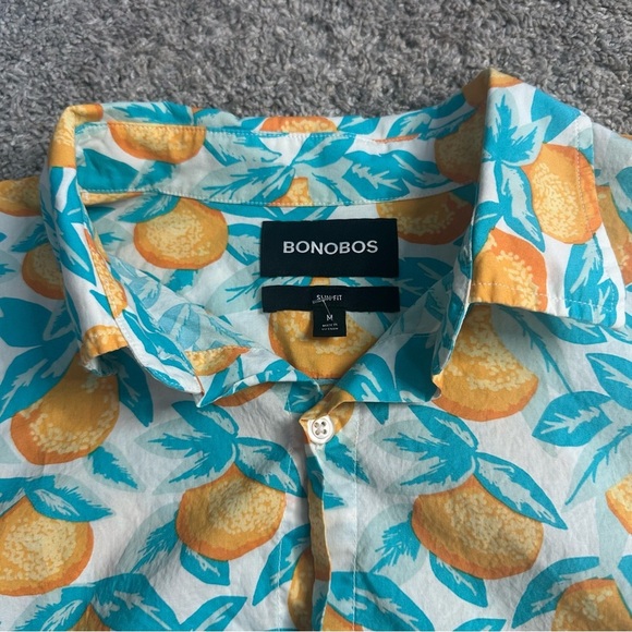 Bonobos Riviera Short Sleeve button down medium Slim Fit Fruit Tropical Orange - Picture 4 of 7